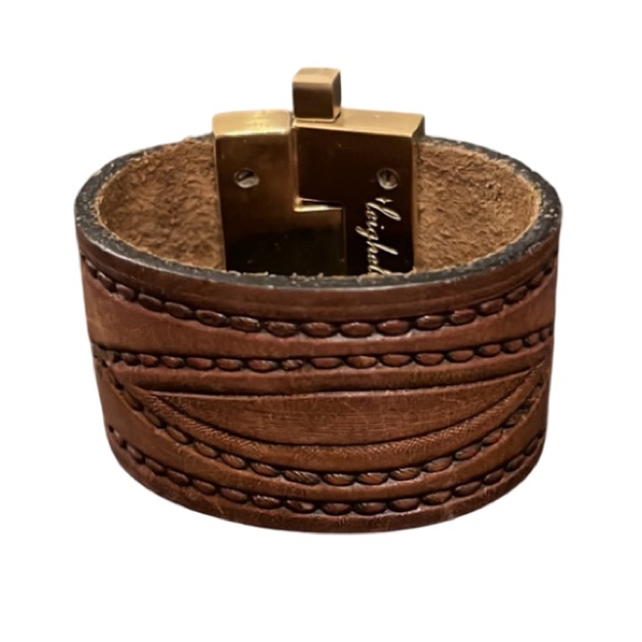 Western Gold  Brown Western Tooled Diamond Western Chunky Belt Bracelet